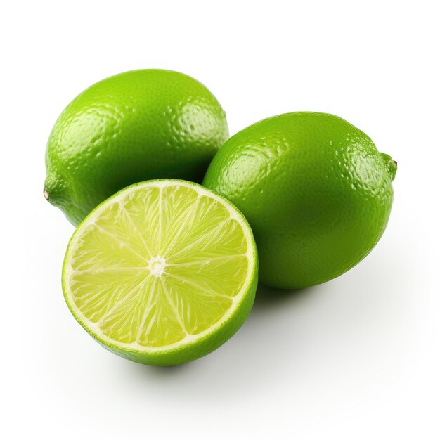 Three limes are shown with one half cut in half.