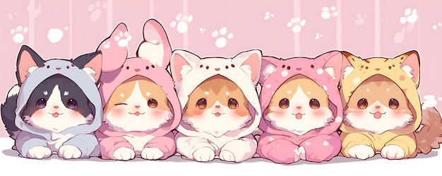 Photo three little cats are sitting on a pink background