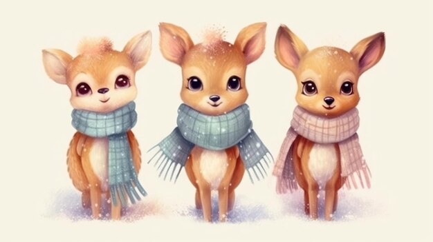 Three little deer in a winter scene