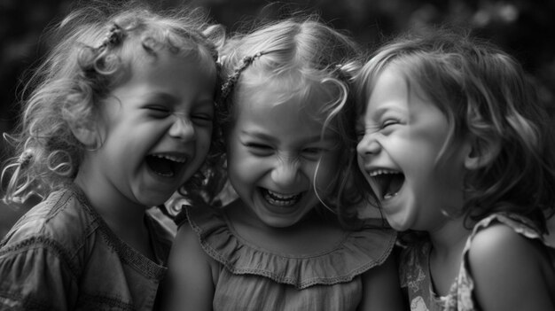 Three little girls laughing and laughing with one saying'i'm a girl '