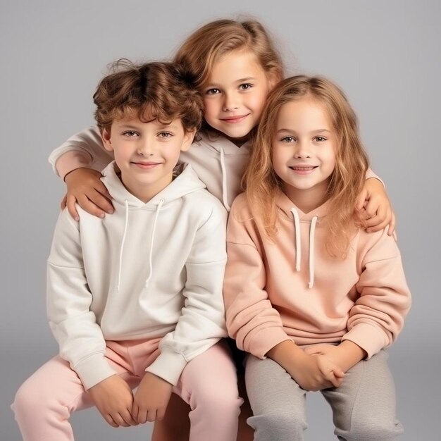 three little girls sitting on a stool together