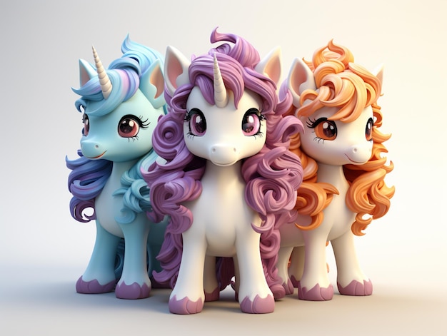 Three little pony toys are lined up in a row generative ai