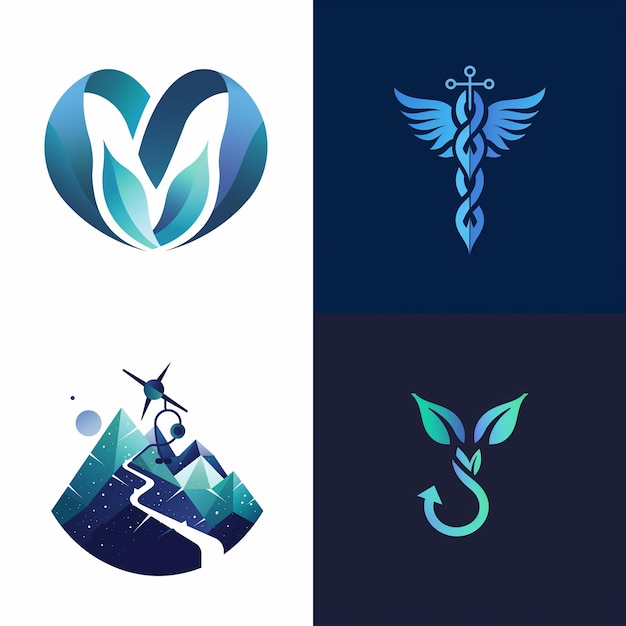 three logos of a bird and a heart with a blue background