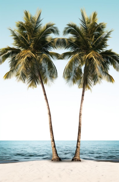 Photo three lone palm trees are placed together with linterna and white background