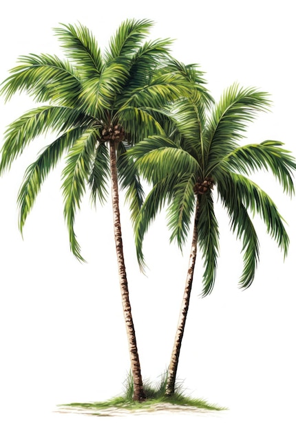 three lone palm trees are placed together with linterna and white background