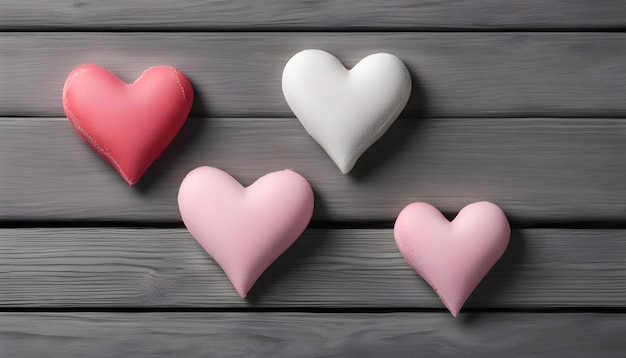 три сердца любви на сером деревянном столе
