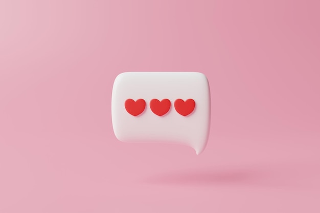 three love in speech bubble with 3d rendering design.