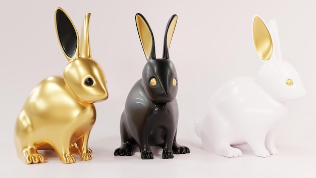 Three lovely ceramic bunny ornaments with golden ears