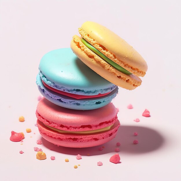Three macaroons are stacked on top of each other.