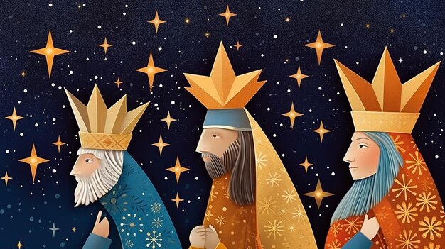 Photo the three magi king of orient epiphany celebration the three wise men illustration melchior caspar and balthasar