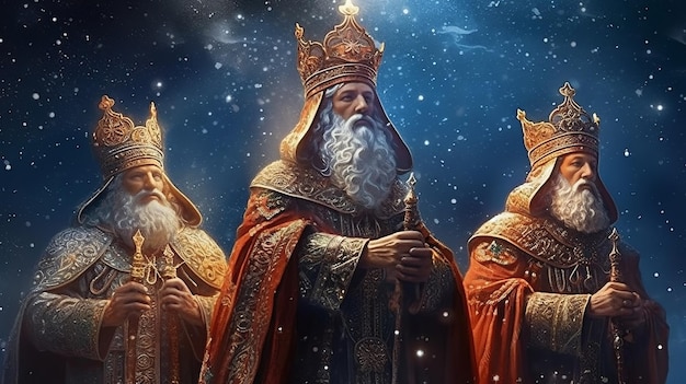 Три волшебника Король Востока Празднование Епифании Три мудреца Иллюстрация Мелхиор Каспар и Балтасар