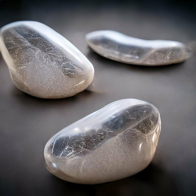 Three marbles with the word " handprint " on them.