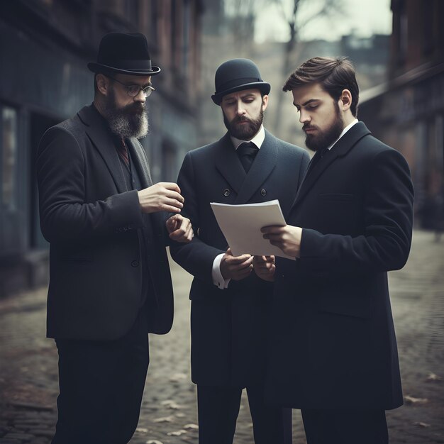 three men at a meeting