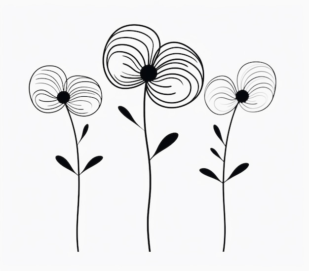 Photo three metal flowers with black stems and leaves on a white background generative ai