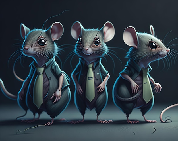 Three mice in a tie with the words " rat " on the bottom.