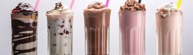 Three milkshakes with chocolate icing