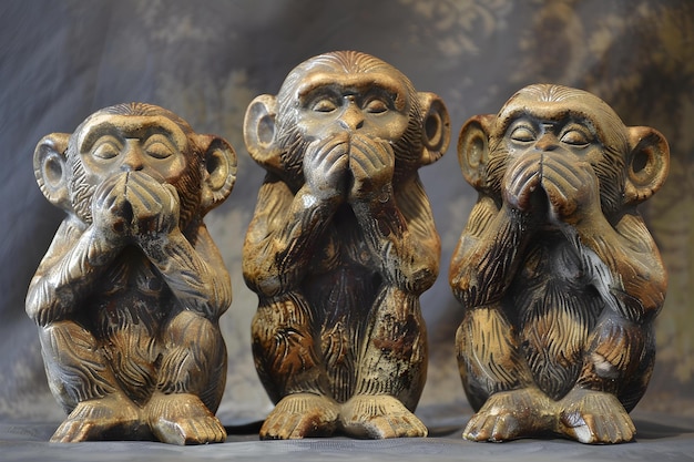 Photo three monkeys symbolizing see no evil hear no evil speak no evil concept monkeys symbolism three wise monkeys