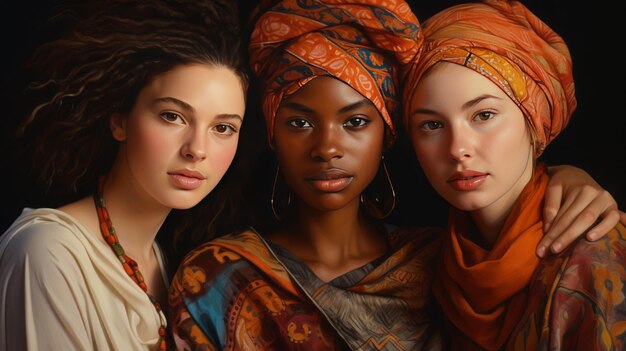 Три мультикультурных девушки вместе.