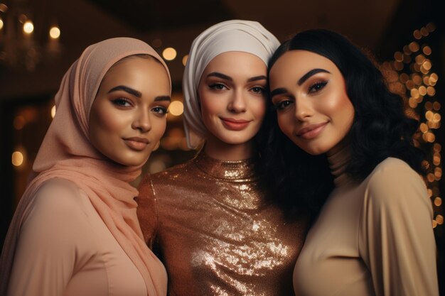 Three Muslim women models posing together