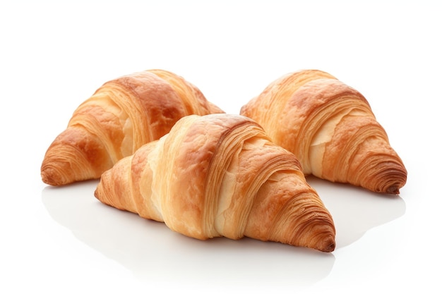 Three new croissants on a white surface