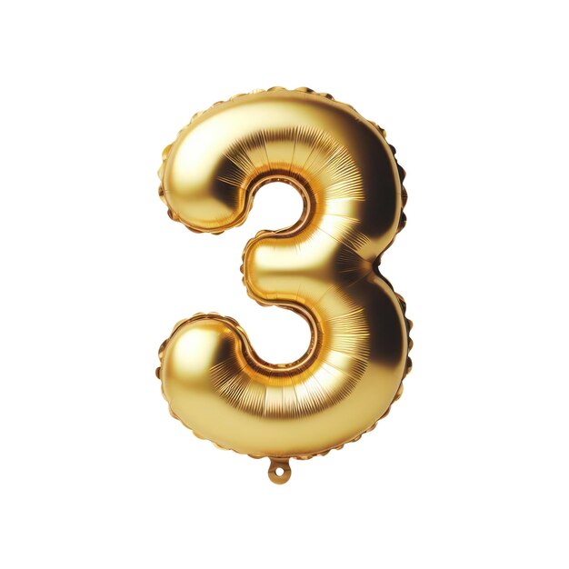 Три шрифта номер 3 золотой шар изолированы на белом прозрачном фоне