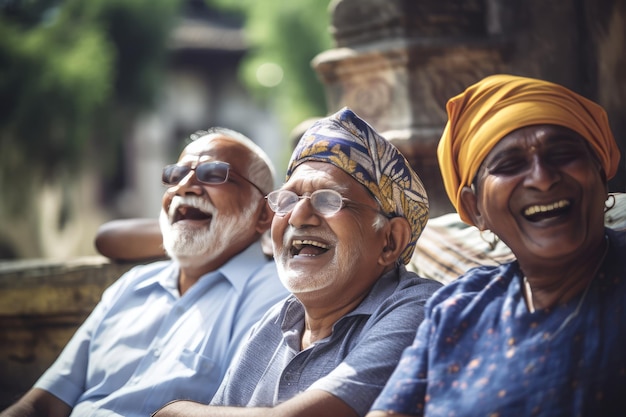 Three Old Men Laughing and Enjoying Their Time Together