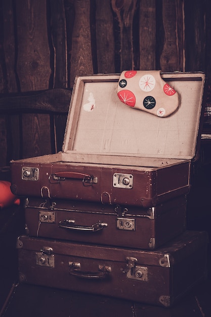 Three old vintage suitcase