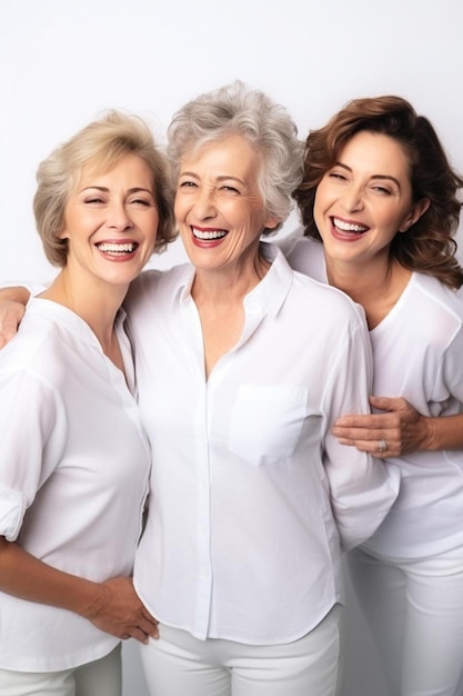 the three of the older women are smiling and laughing