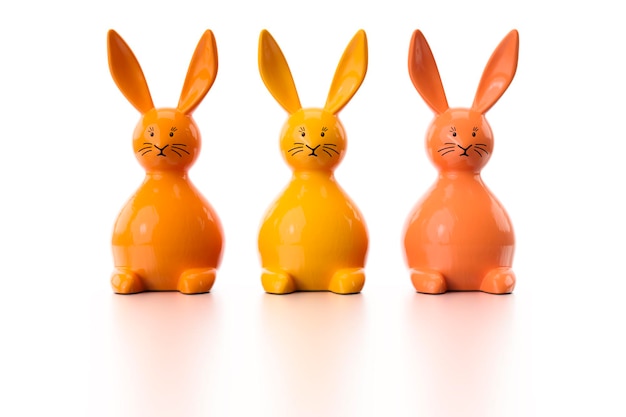 Photo three orange easter bunny figures