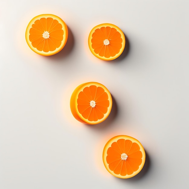 Three orange round shapes isolated on white background Top view flat lay composition