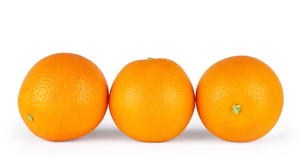 Three oranges on a white background.