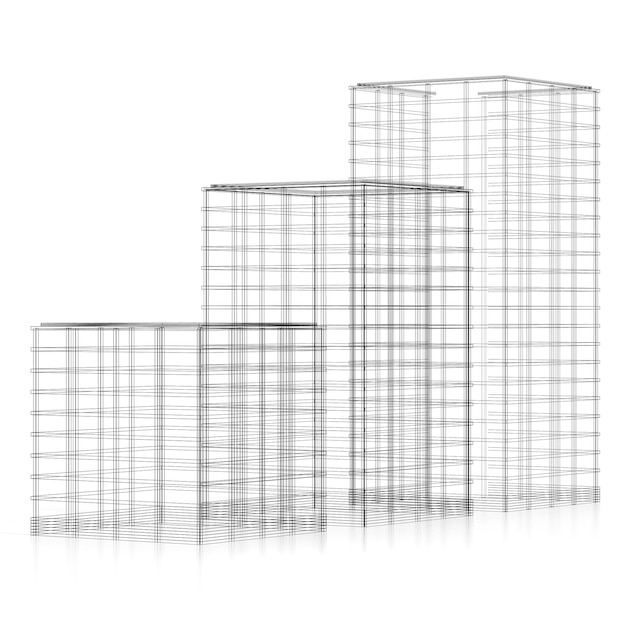 Three outline office buildings on white background 3D illustration