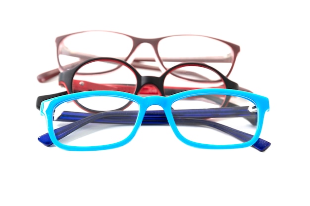 Three pairs of colorful children's glasses 