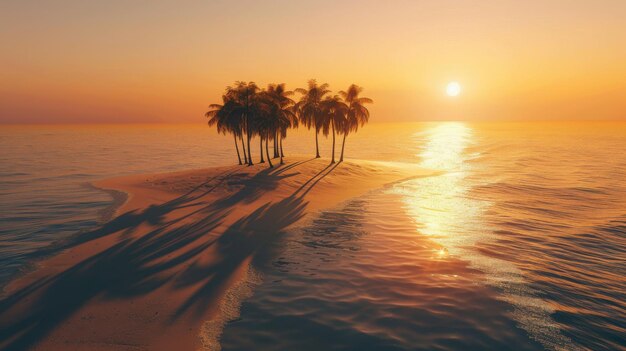 Three Palm Trees on Beach at Sunset