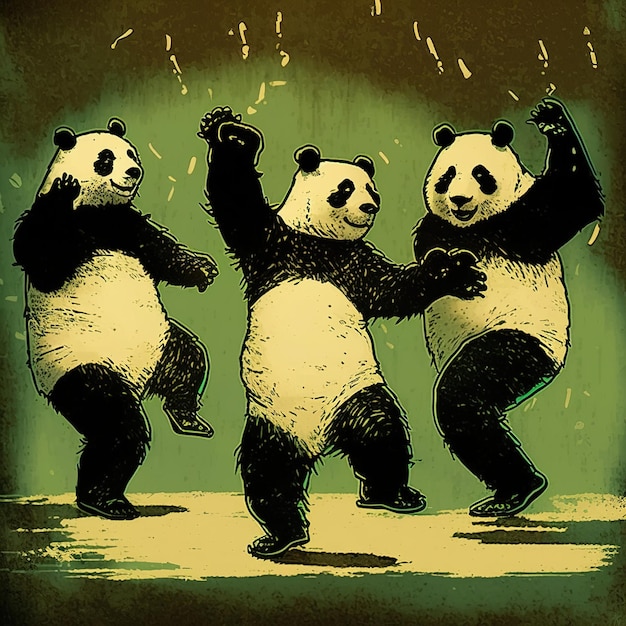 Three pandas are dancing a