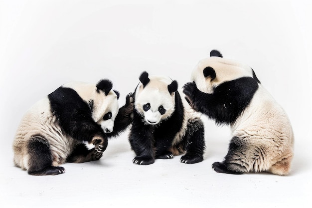 Photo three pandas black and white charm