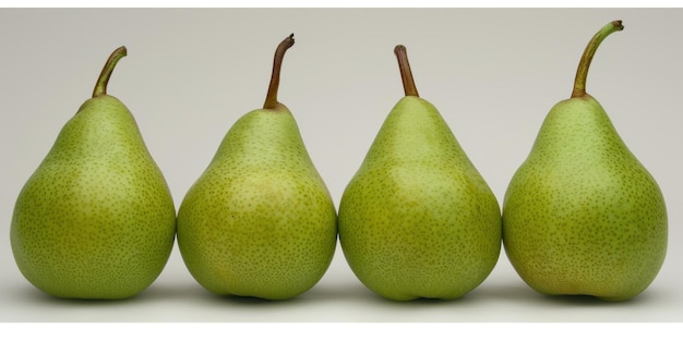 Three pears are lined up in a row on the table ai