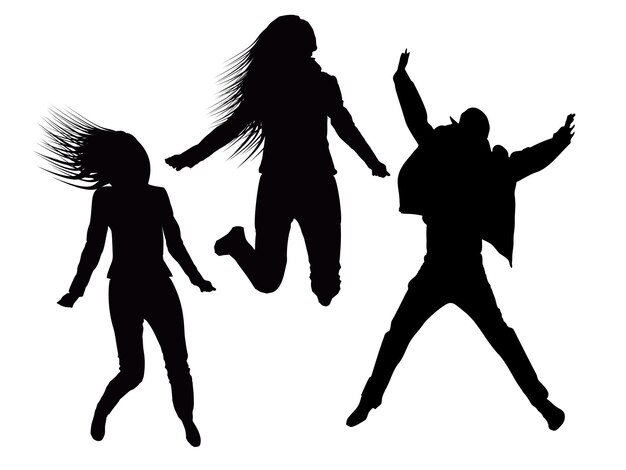 Three people jumping silhouettes