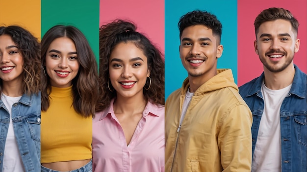 Photo three people posing for a photo with a pink background