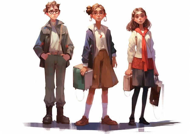 Three people in school uniforms standing next to each other generative ai