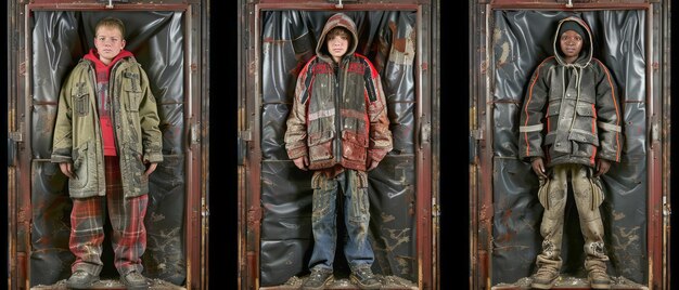 Three Pictures of a Boy in a Coat and Snow Pants