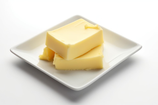 Three pieces of butter on a white plate