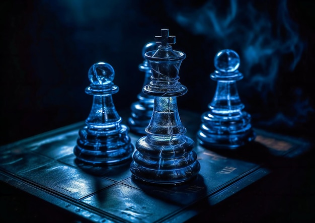 Premium Photo  Three pieces on a dark chessboard