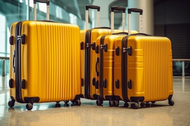 Three pieces of luggage sitting on a floor in an airport generative ai