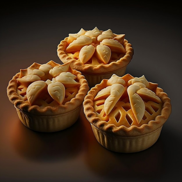 Three pies with a flower design on top of them