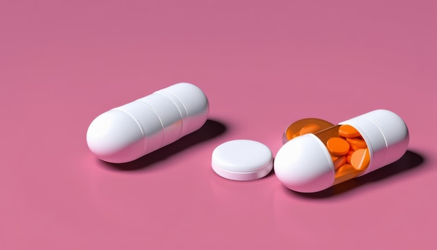 Three pills on a pink background