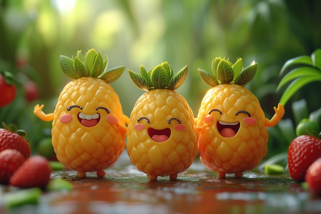 Три ананаса, сидящие вместе.