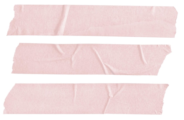 Three Pink Blank painter tape stickers isolated on white background