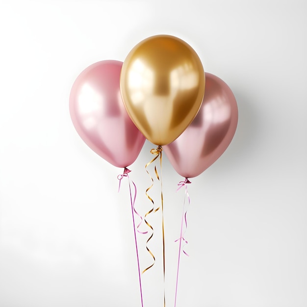 Three pink and gold balloons with a ribbon