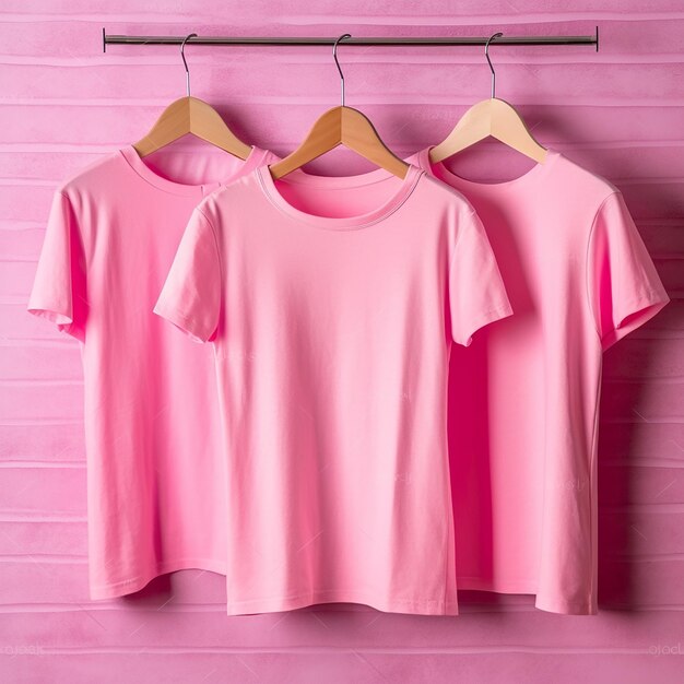 Photo three pink shirts hanging on a hanger with one saying'i love you '